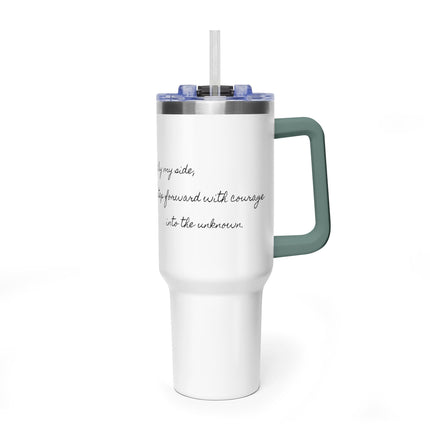 Valiant Collection White Vacuum Thermal Tumbler, 40oz with Black Logo