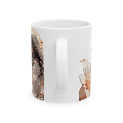 Angel Collection White Ceramic Mug, (11oz, 15oz) with Black Logo