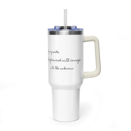 Valiant Collection White Vacuum Thermal Tumbler, 40oz with Black Logo