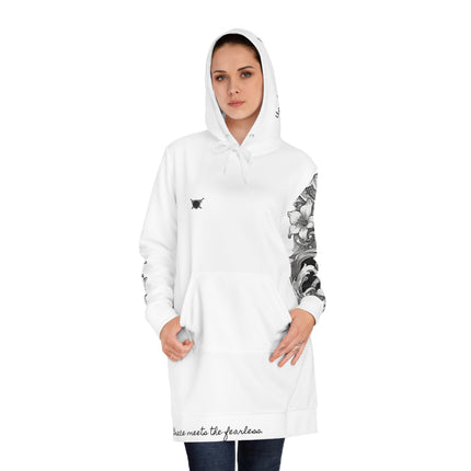 Women's Valiant Collection White Hoodie Dress with Black Logo
