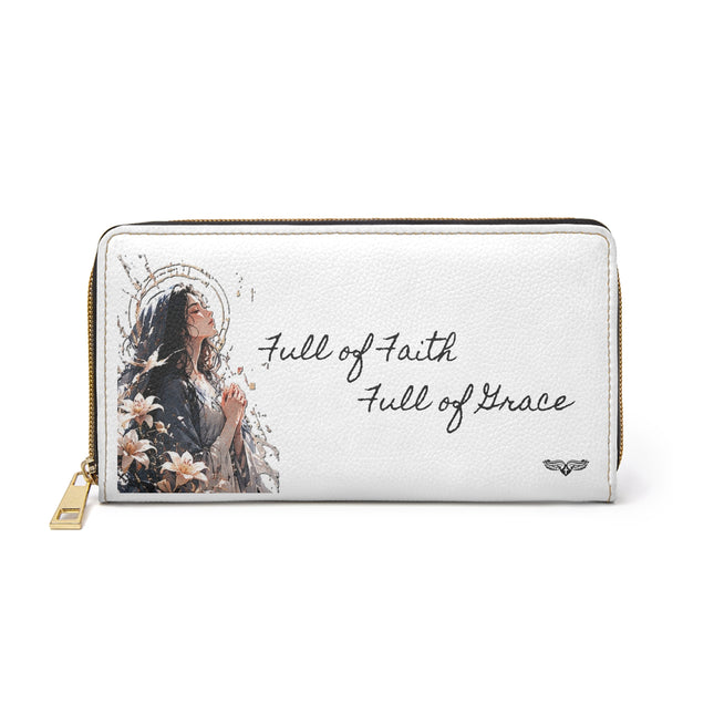 Women's Angel Collection White Zipper Wallet with Black Logo