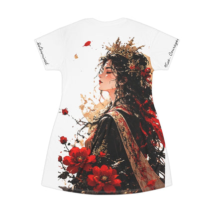 Women's Angel Collection White All-Over-Print T-Shirt Dress with Black Logo