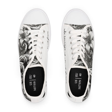 Women's Valiant Collection White Low Top Sneakers with Black Logo