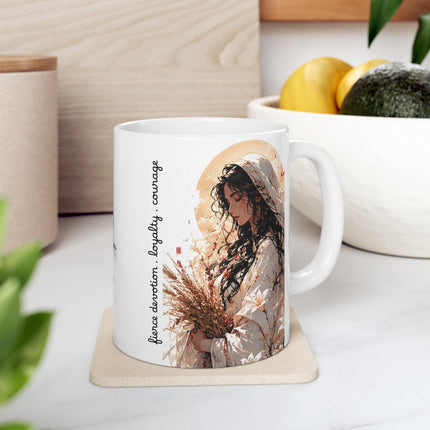 Angel Collection White Ceramic Mug, (11oz, 15oz) with Black Logo