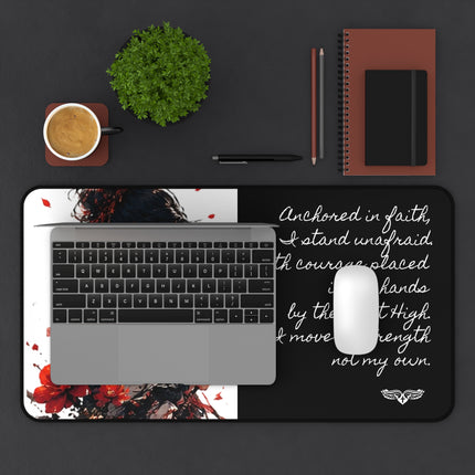 Angel Collection White Desk Mat with Black Logo