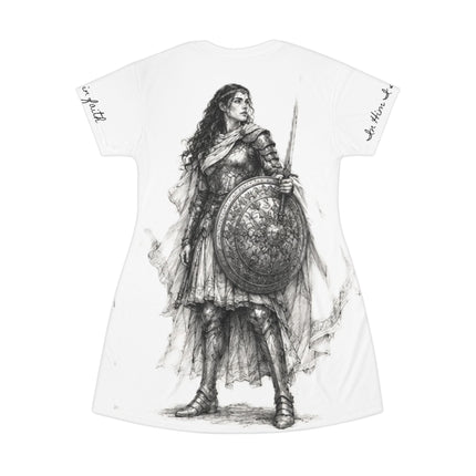 Women's Valiant Collection White T-Shirt Dress (AOP) with Black Logo