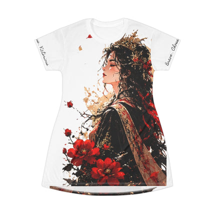 Women's Angel Collection White All-Over-Print T-Shirt Dress with Black Logo