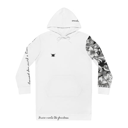 Women's Valiant Collection White Hoodie Dress with Black Logo