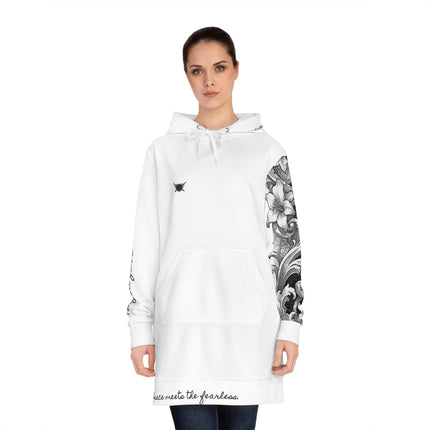 Women's Valiant Collection White Hoodie Dress with Black Logo