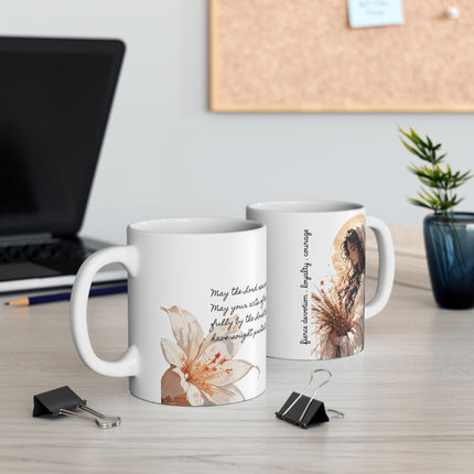 Angel Collection White Ceramic Mug, (11oz, 15oz) with Black Logo