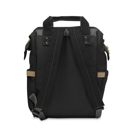 Forged Collection Black Multifunctional Diaper Backpack with White Logo