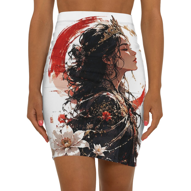 Women's Angel Collection Black and White All-Over-Print Mid-Waist Pencil Skirt with White Logo