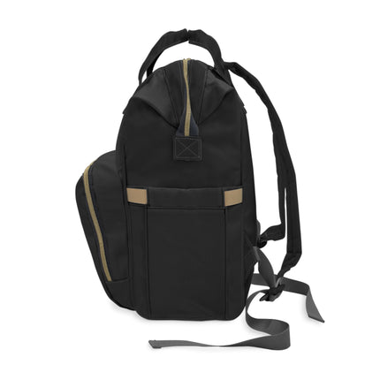 Forged Collection Black Multifunctional Diaper Backpack with White Logo