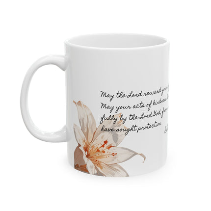 Angel Collection White Ceramic Mug, (11oz, 15oz) with Black Logo