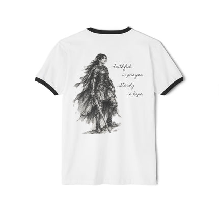 Women's Valiant Collection White Cotton Ringer T-Shirt with Black Logo