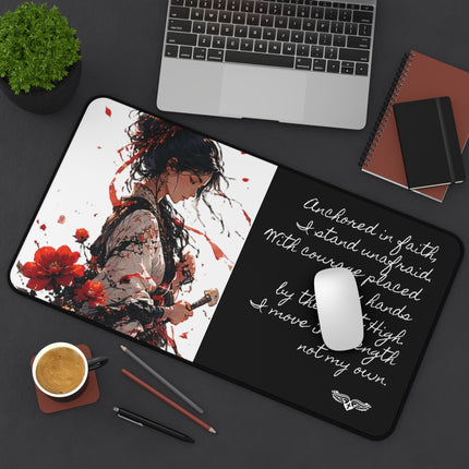 Angel Collection White Desk Mat with Black Logo