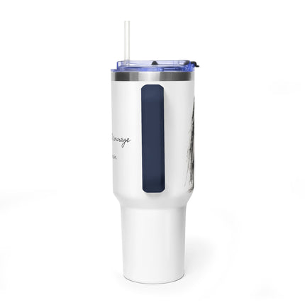 Valiant Collection White Vacuum Thermal Tumbler, 40oz with Black Logo