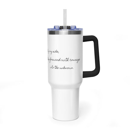 Valiant Collection White Vacuum Thermal Tumbler, 40oz with Black Logo