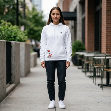 Women's Angel Collection White All-Over-Print Fashion Hoddie with Black Logo