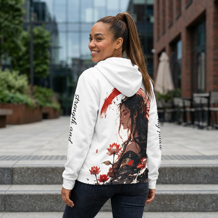Women's Angel Collection White All-Over-Print Fashion Hoddie with Black Logo
