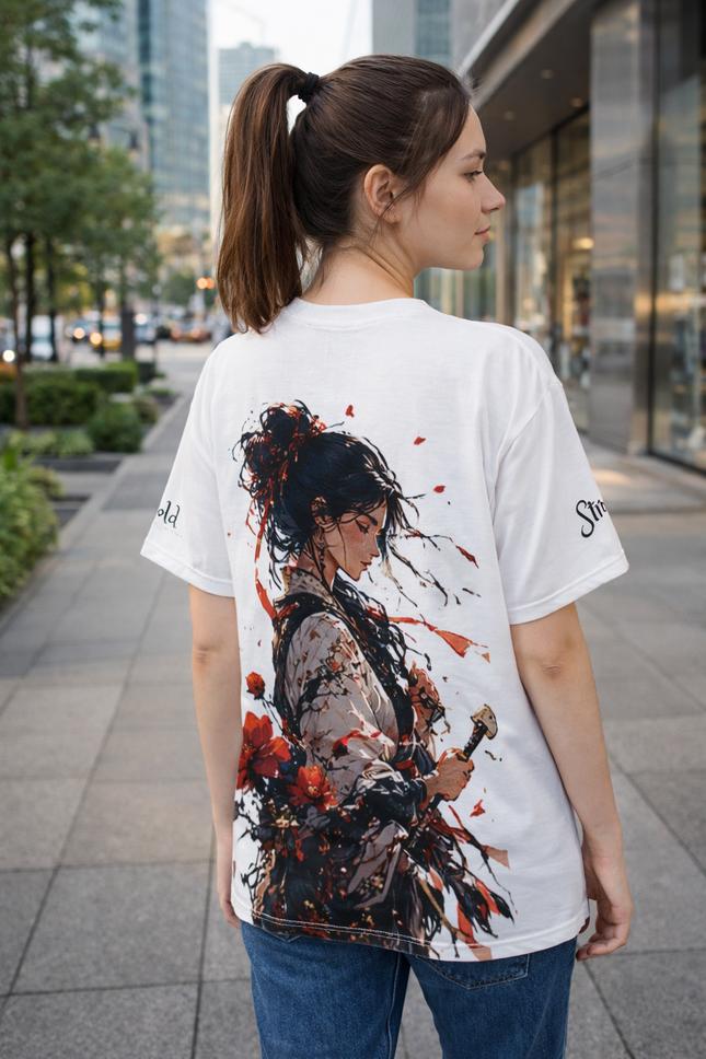 Women's Angel Collection White Short Sleeve Sew T-Shirt with Black Logo
