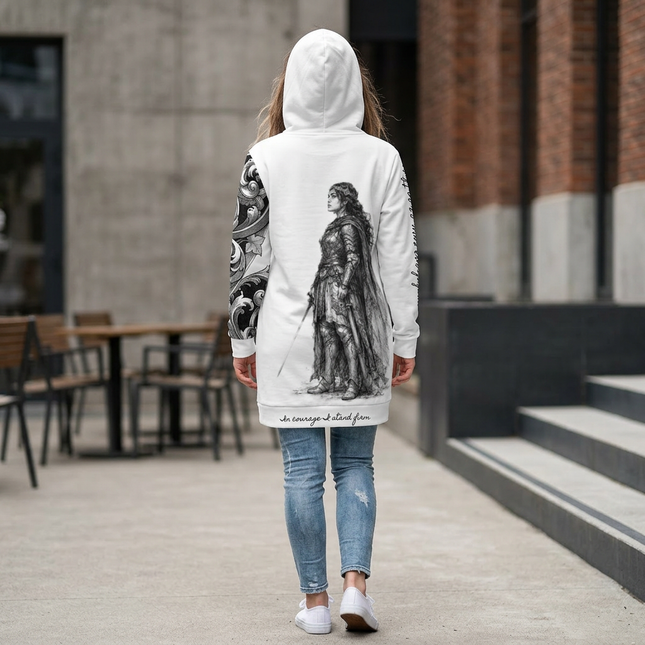 Women's Valiant Collection White Hoodie Dress with Black Logo