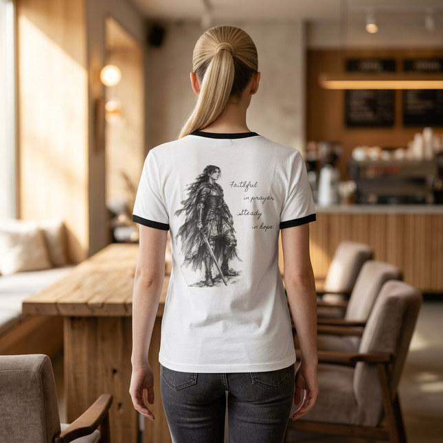 Women's Valiant Collection White Cotton Ringer T-Shirt with Black Logo