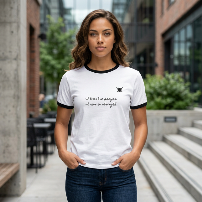 Women's Valiant Collection White Cotton Ringer T-Shirt with Black Logo