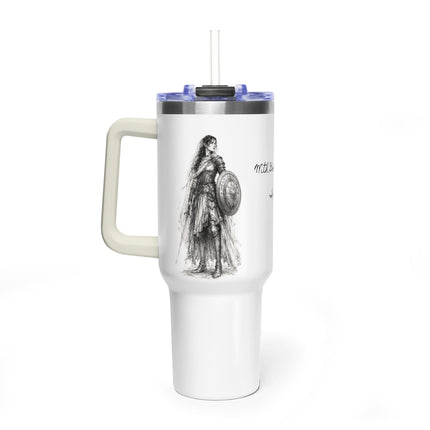 Valiant Collection White Vacuum Thermal Tumbler, 40oz with Black Logo