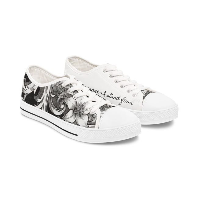 Women's Valiant Collection White Low Top Sneakers with Black Logo