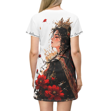 Women's Angel Collection White All-Over-Print T-Shirt Dress with Black Logo
