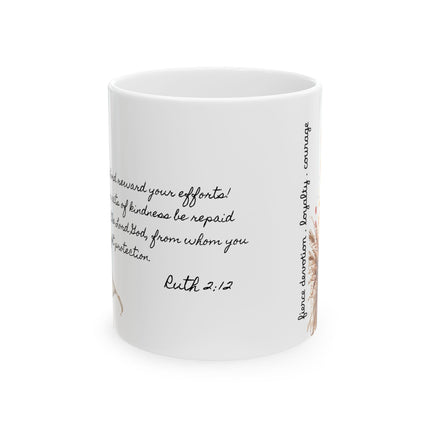Angel Collection White Ceramic Mug, (11oz, 15oz) with Black Logo