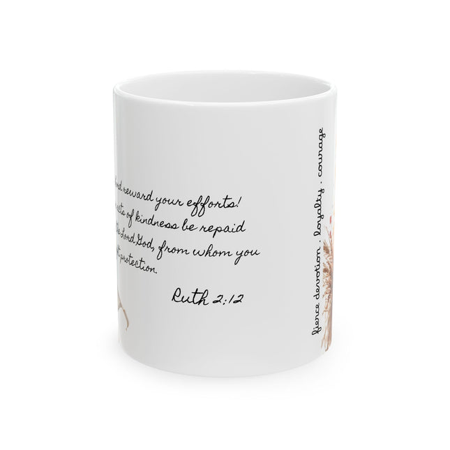 Angel Collection White Ceramic Mug, (11oz, 15oz) with Black Logo