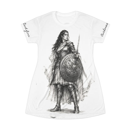 Women's Valiant Collection White T-Shirt Dress (AOP) with Black Logo