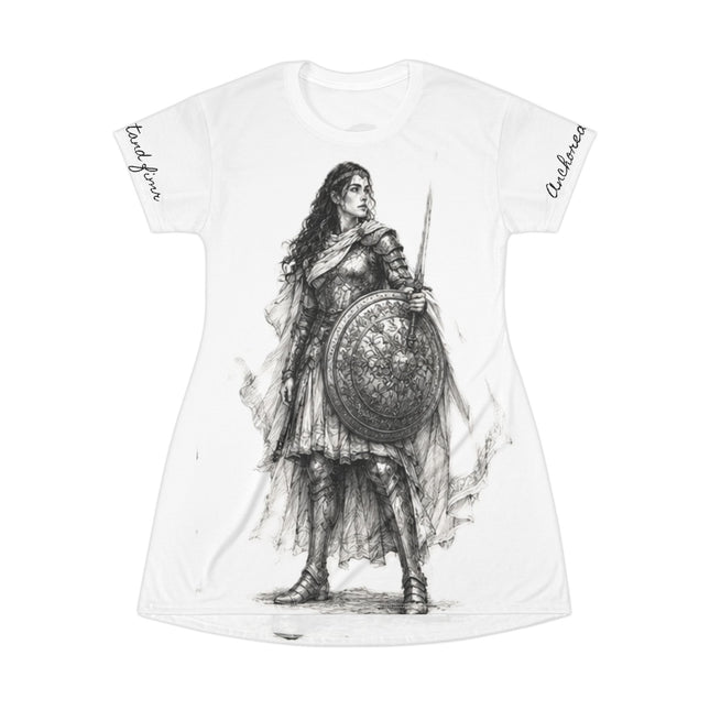 Women's Valiant Collection White T-Shirt Dress (AOP) with Black Logo