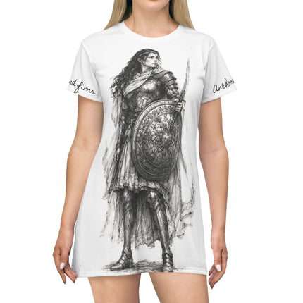 Women's Valiant Collection White T-Shirt Dress (AOP) with Black Logo