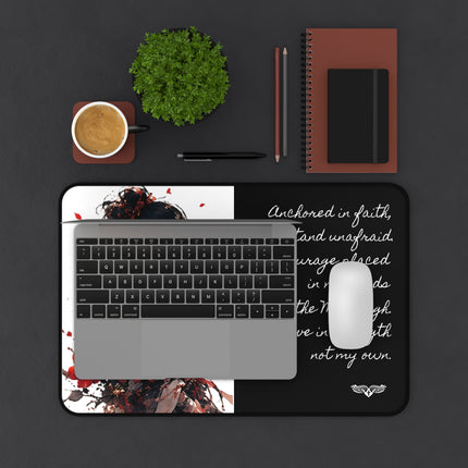 Angel Collection White Desk Mat with Black Logo