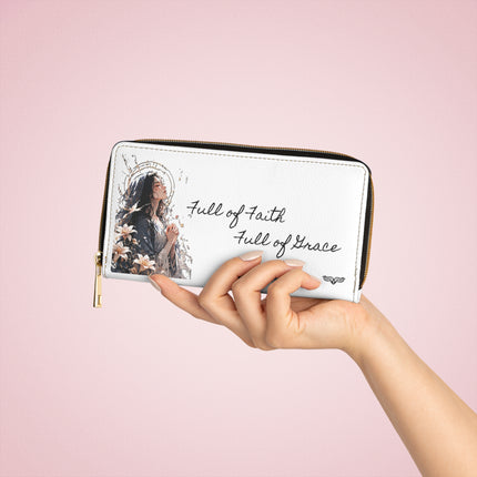 Women's Angel Collection White Zipper Wallet with Black Logo