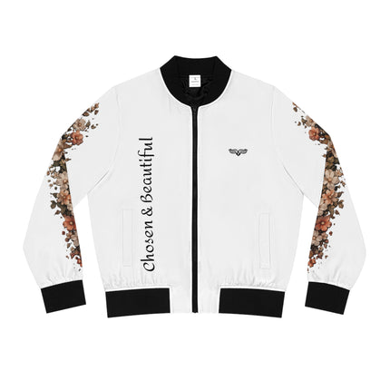 Women's Angel Collection White All-Over-Print Bomber Jacket (AOP) with Black Logo