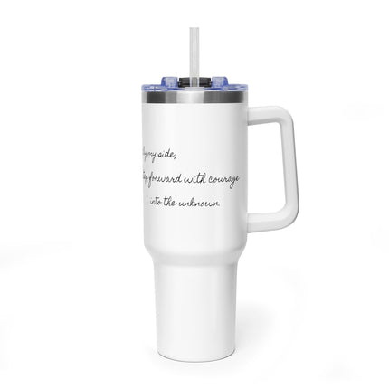 Valiant Collection White Vacuum Thermal Tumbler, 40oz with Black Logo