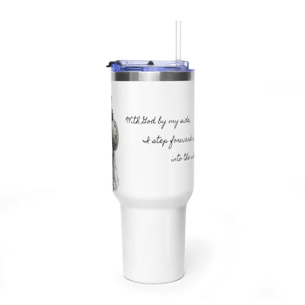 Valiant Collection White Vacuum Thermal Tumbler, 40oz with Black Logo