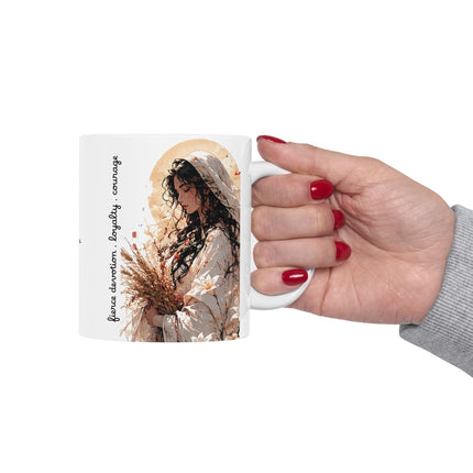 Angel Collection White Ceramic Mug, (11oz, 15oz) with Black Logo