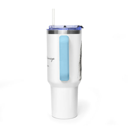 Valiant Collection White Vacuum Thermal Tumbler, 40oz with Black Logo