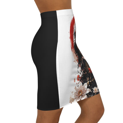 Women's Angel Collection Black and White All-Over-Print Mid-Waist Pencil Skirt with White Logo