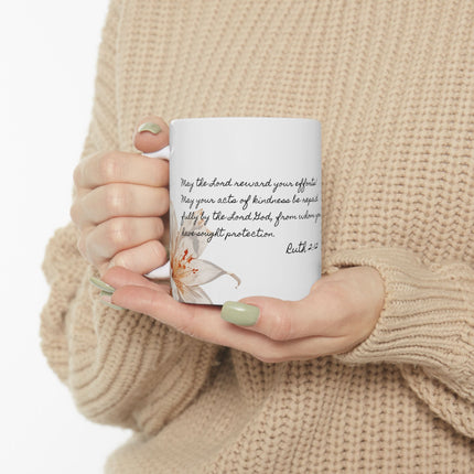 Angel Collection White Ceramic Mug, (11oz, 15oz) with Black Logo