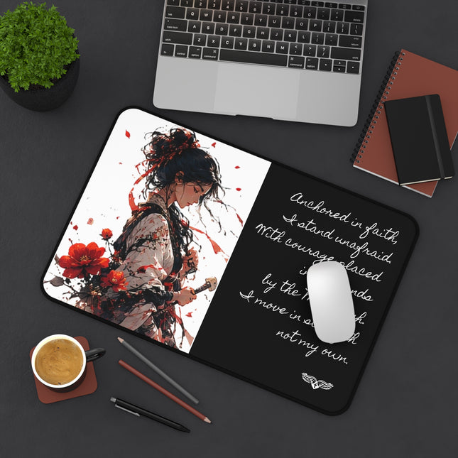 Angel Collection White Desk Mat with Black Logo
