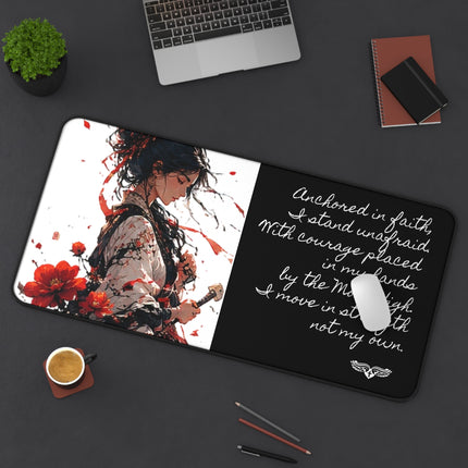 Angel Collection White Desk Mat with Black Logo