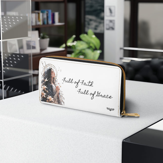 Women's Angel Collection White Zipper Wallet with Black Logo