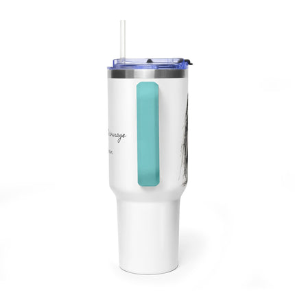 Valiant Collection White Vacuum Thermal Tumbler, 40oz with Black Logo