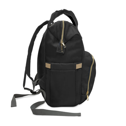 Forged Collection Black Multifunctional Diaper Backpack with White Logo